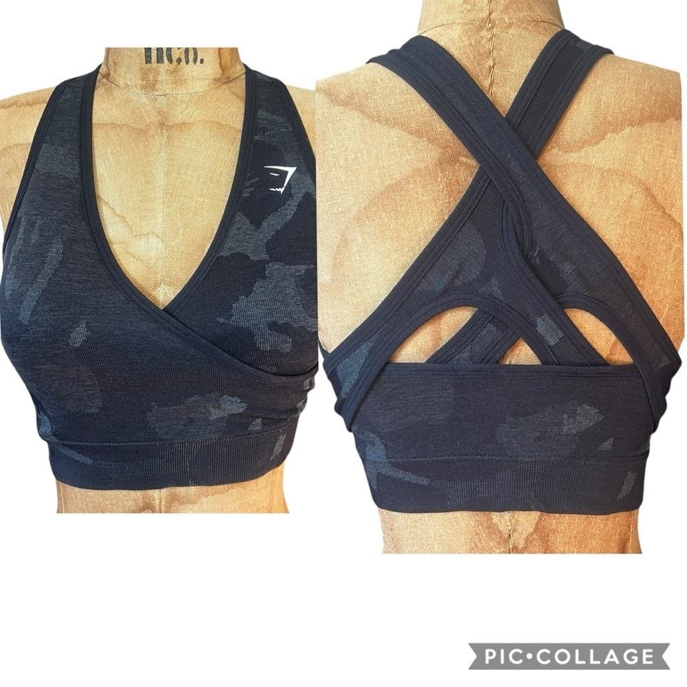 Gymshark Adapt Black Double Cross Back Camo Sports Bra w/Padding EUC S - Picture 9 of 9
